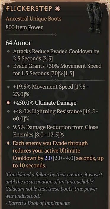 [Diablo 4] Ancestral Unique Boots [FlickerStep] Info