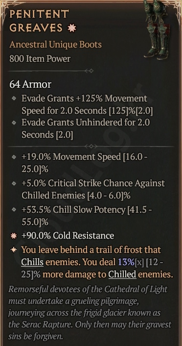 [Diablo 4] Ancestral Unique Boots [Penitent Greaves] Info