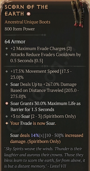 [Diablo 4] Ancestral Unique Boots [Scorn of The Earth] Info