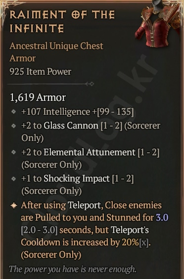 [Diablo 4] Ancestral Unique Chest Armor [Raiment of The Infinite] Info