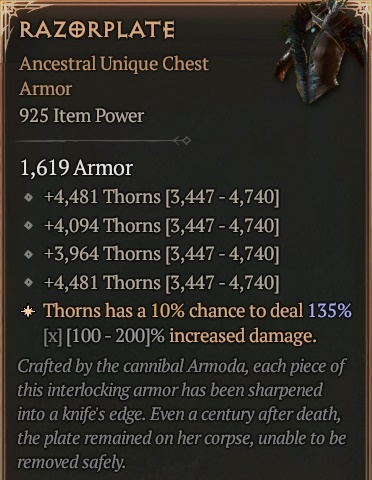 [Diablo 4] Ancestral Unique Chest Armor [RazorPlate] Info