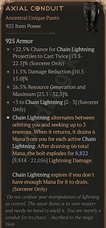 [Diablo 4] Ancestral Unique Pants [Axial Conduit] Info