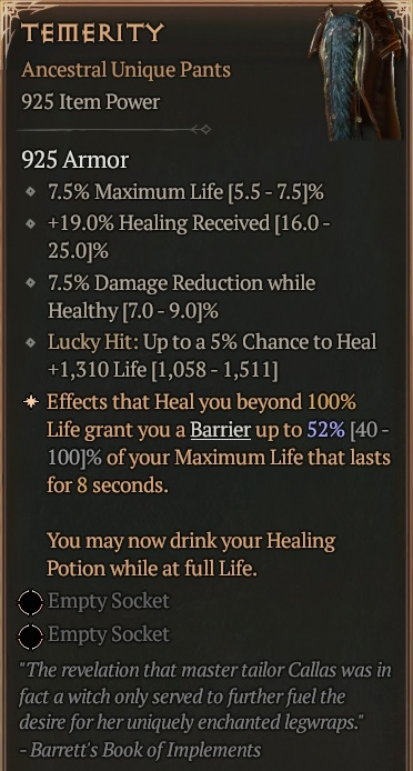 [Diablo 4] Ancestral Unique Pants [Temerity] Info