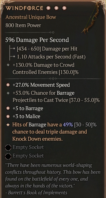 [Diablo 4] Ancestral Unique Bow [WindForce] Info