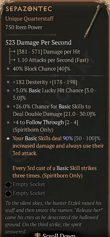 [Diablo 4] Unique QuarterStaff [Sepazontec] Info