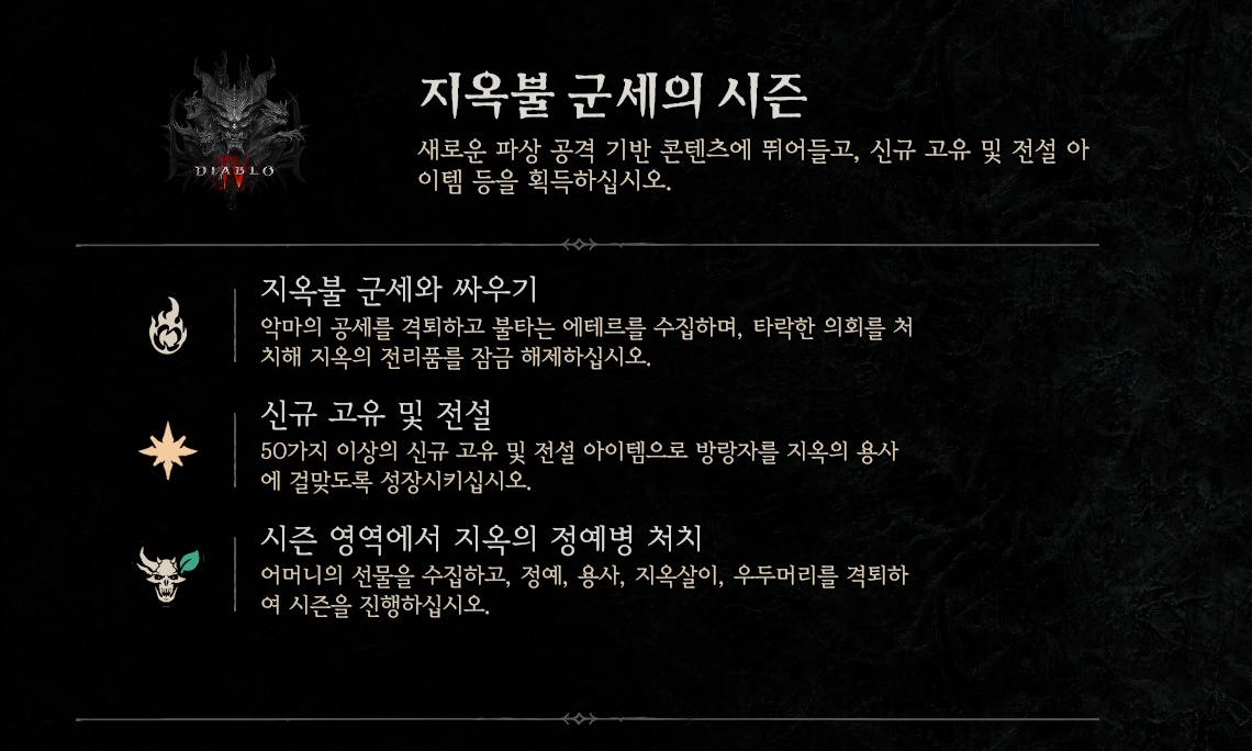 디아블로4 (Diablo 4) 시즌5 [지옥불 군세] 정보